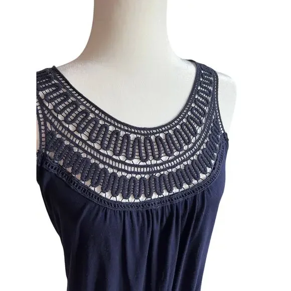 twentyone Crochet Lace Yolk Stretch Blue Tank Women's Size S Y2k 90s Retro Boho - Picture 2 of 9